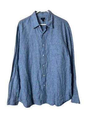 J. Crew Baird Mcnutt blue woven irish linen long sleeve button up men's XL